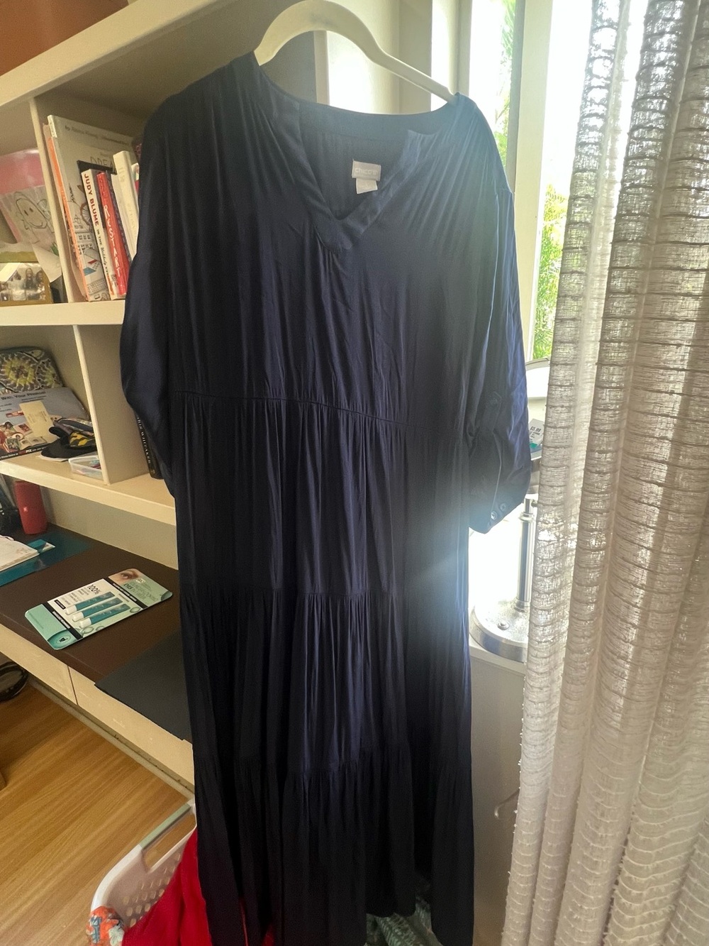 Chico's Midnight Blue Tiered V-Neck Maxi Dress